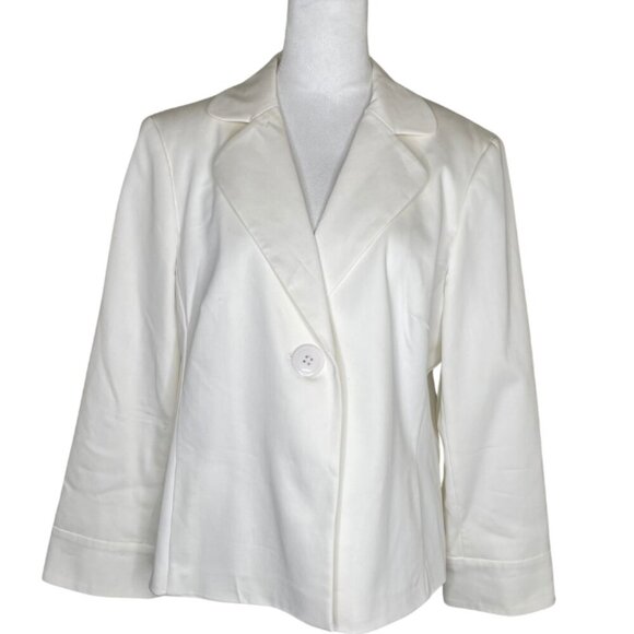 NYP Cotton Blend Women's Cotton Blazer White Double Vent Plus Size 16 - Picture 1 of 10